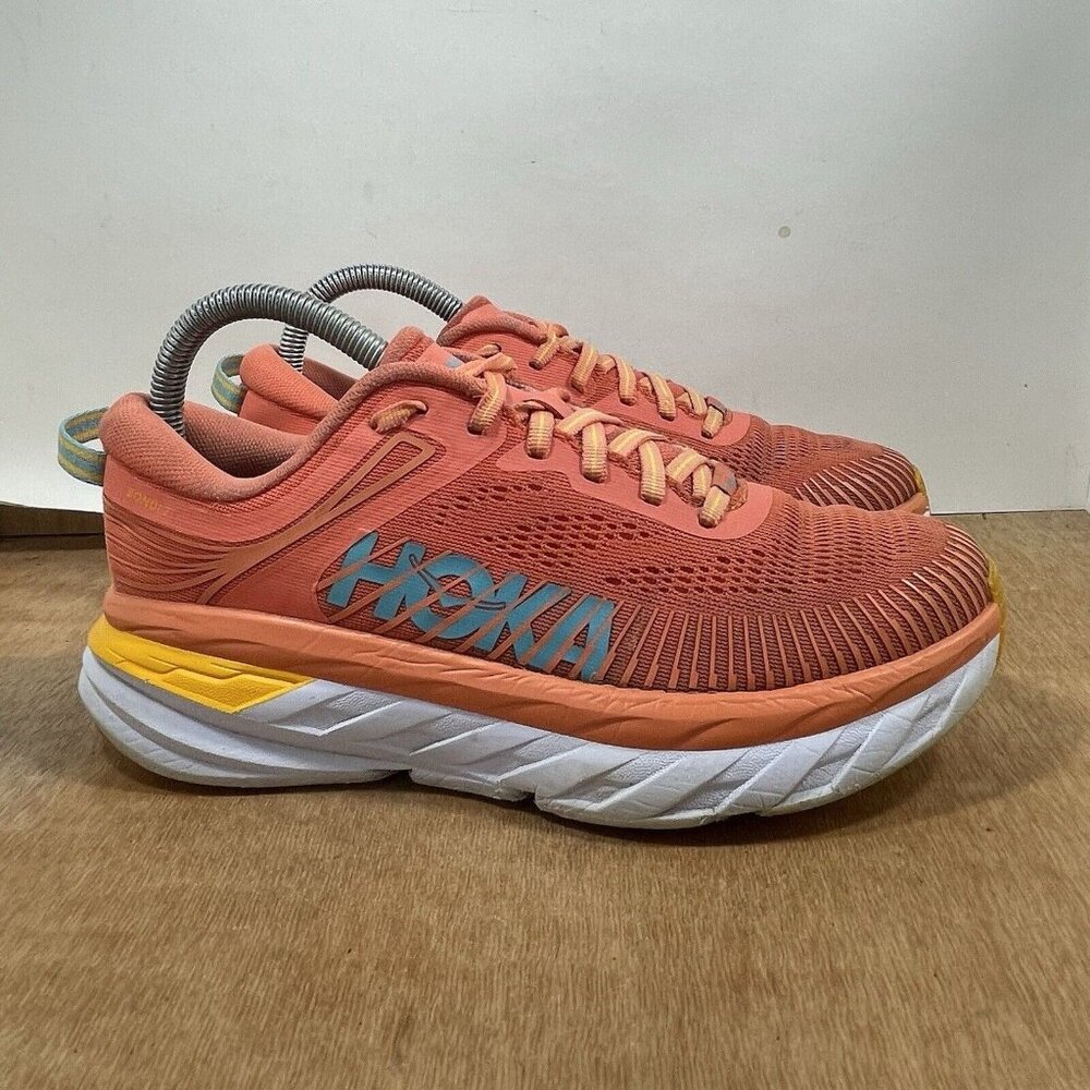 Hoka One One Bondi 7 Womens Size 7 Running Shoes Orange Sneakers